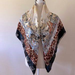 INTOAFRICA women’s safari scarf satin / sheer stripes animal print 40”x40”